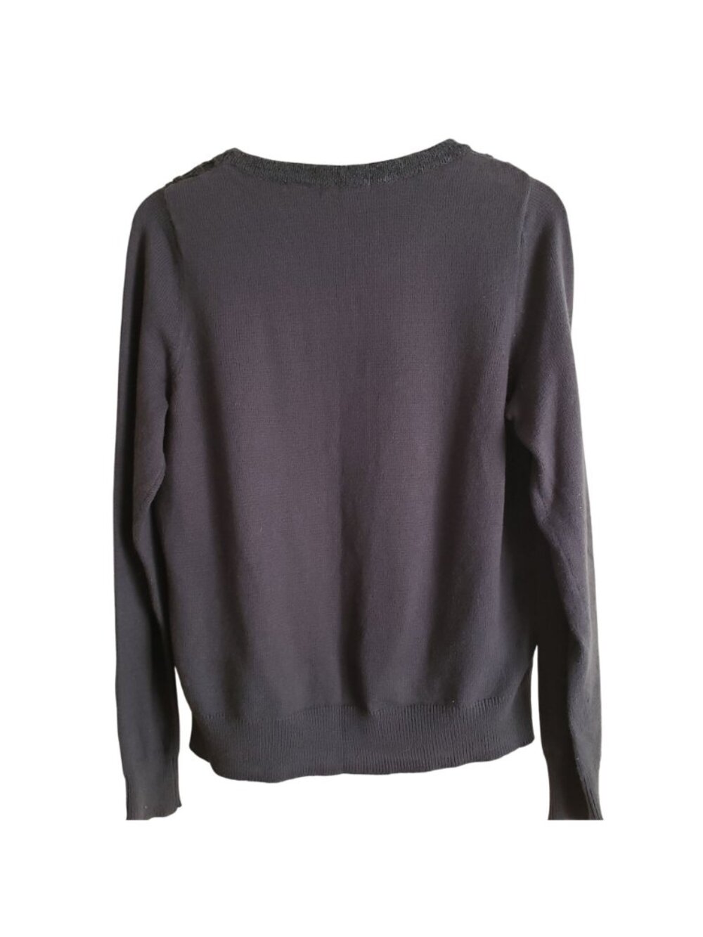 Anthropologie Crochet Wool Sweater M Dark Blue w Intricate Lace Front Pullover - Picture 7 of 10